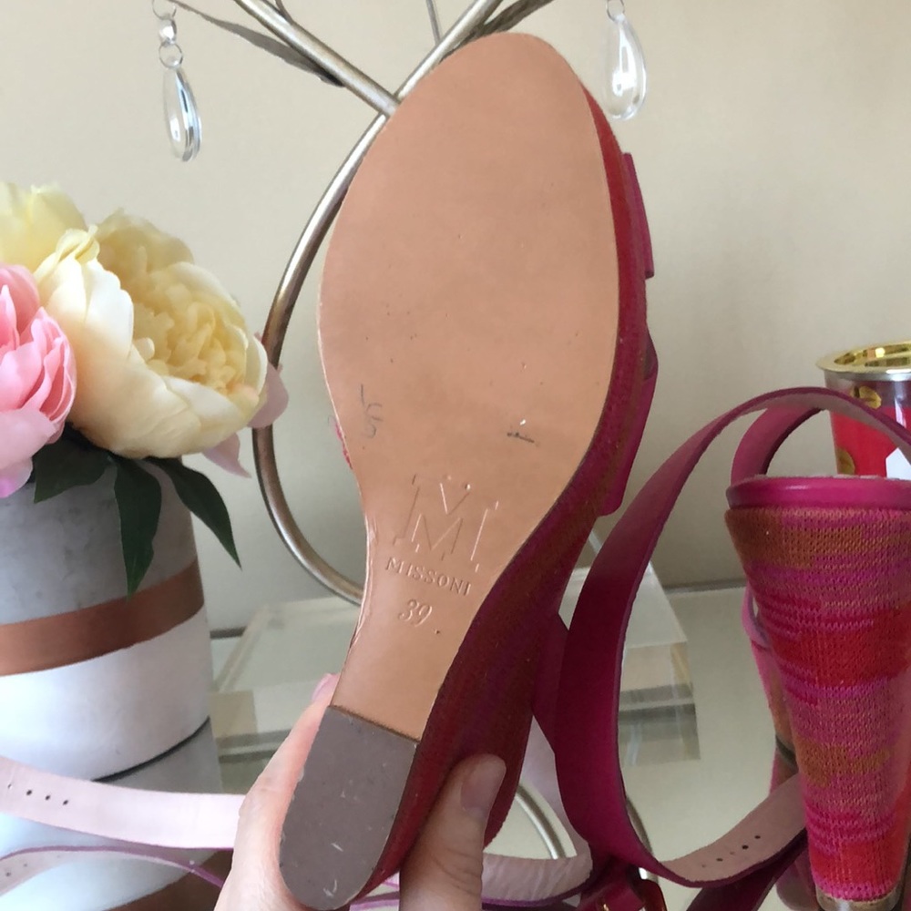 NEW M Missoni Pink Orange Leather Strappy High Heel Wedge Sandals - Picture 8 of 10